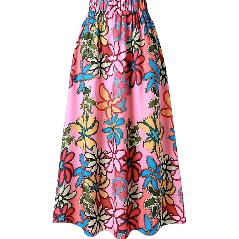 Boho Floral Skirt Earrings Set Two-piece Outfit Bohemian Skirts Pink Red Flower - Picture 8 of 11